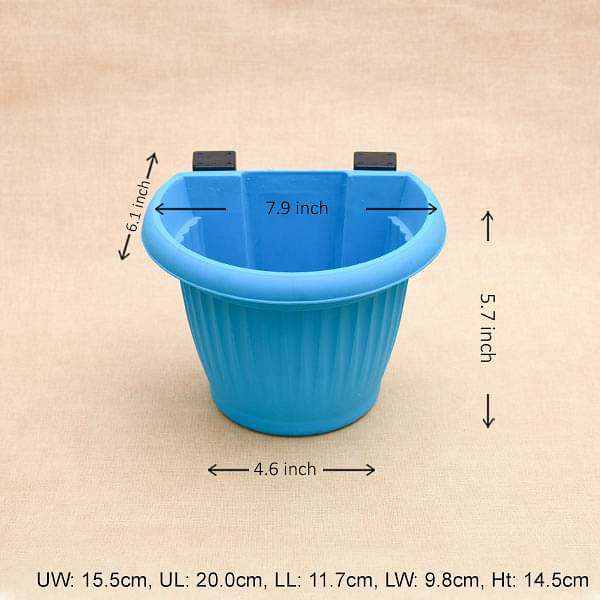 7.9 inch (20 cm) Bello Railing D Shape plastic Planter (Sky Blue) (set of 6) - Image 2