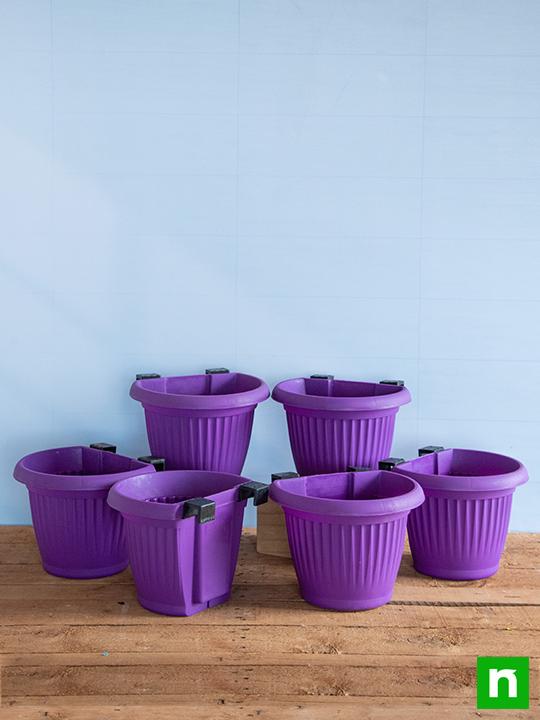 7.9 inch (20 cm) Bello Railing D Shape plastic Planter (Violet) (set of 6) - Image 2