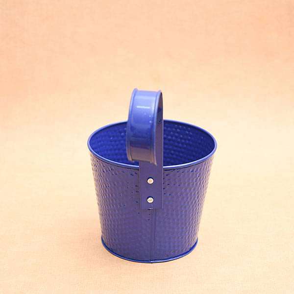 7 inch (18 cm) Dot Embossed Railing Round Metal Planter (Blue) (set of 3) - Image 2