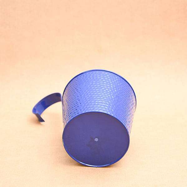 7 inch (18 cm) Dot Embossed Railing Round Metal Planter (Blue) (set of 3) - Image 3