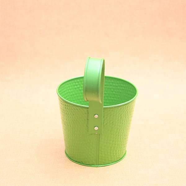 7 inch (18 cm) Dot Embossed Railing Round Metal Planter (Green) (set of 3) - Image 2