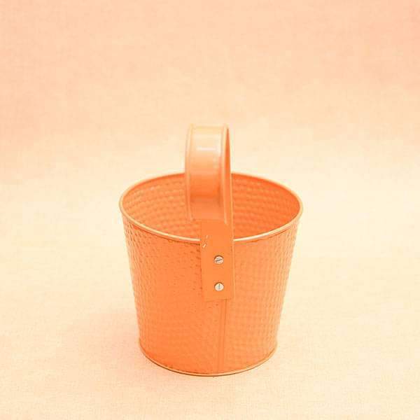7 inch (18 cm) Dot Embossed Railing Round Metal Planter (Orange) (set of 3) - Image 2