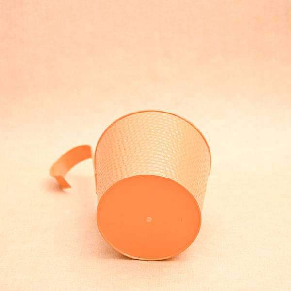7 inch (18 cm) Dot Embossed Railing Round Metal Planter (Orange) (set of 3) - Image 3