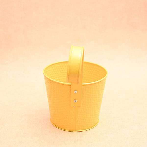 7 inch (18 cm) Dot Embossed Railing Round Metal Planter (Yellow) (set of 3) - Image 2