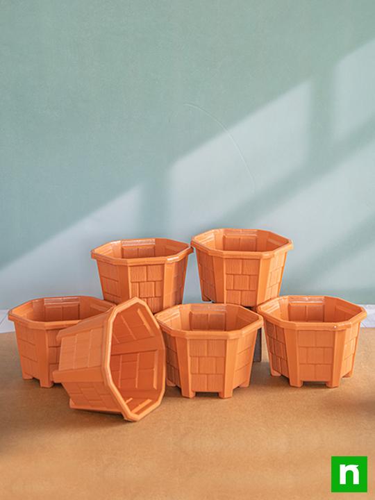 8.1 inch (21 cm) Hexa No. 3 Plastic Planter (Terracotta Color) (set of 6) - Image 2