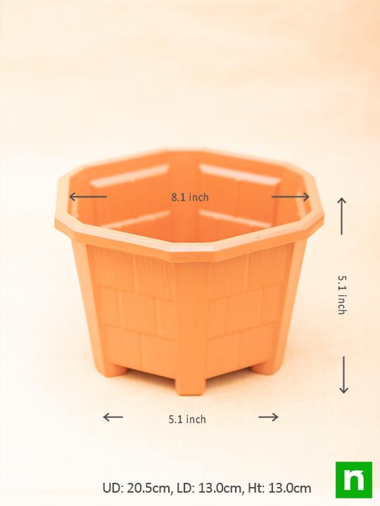 8.1 inch (21 cm) Hexa No. 3 Plastic Planter (Terracotta Color) (set of 6) - Image 3