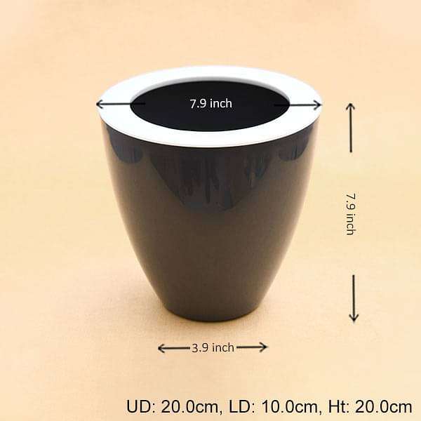 8 inch (20 cm) Convex Round Plastic Planter (Grey) - Image 2