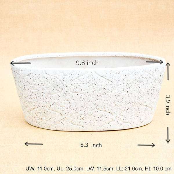9.8 inch (25 cm) Embossed Marble Finish Oval Ceramic Pot (White) (set of 2) - Image 2