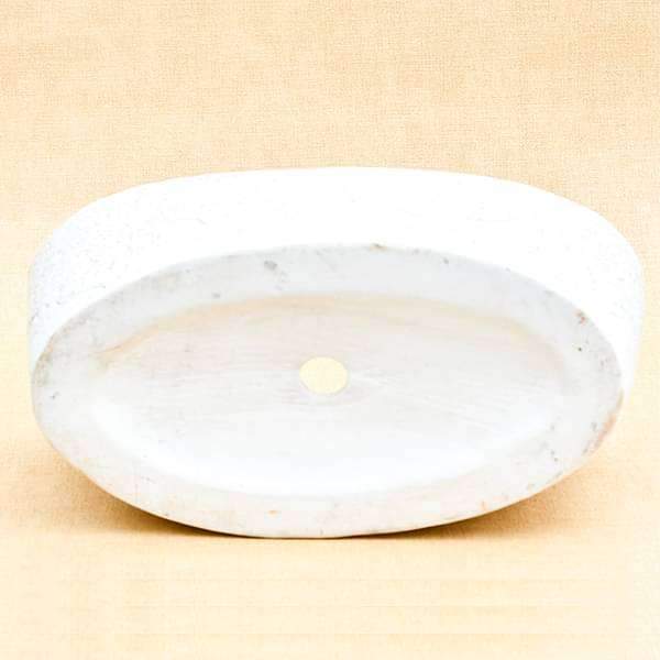 9.8 inch (25 cm) Embossed Marble Finish Oval Ceramic Pot (White) (set of 2) - Image 3