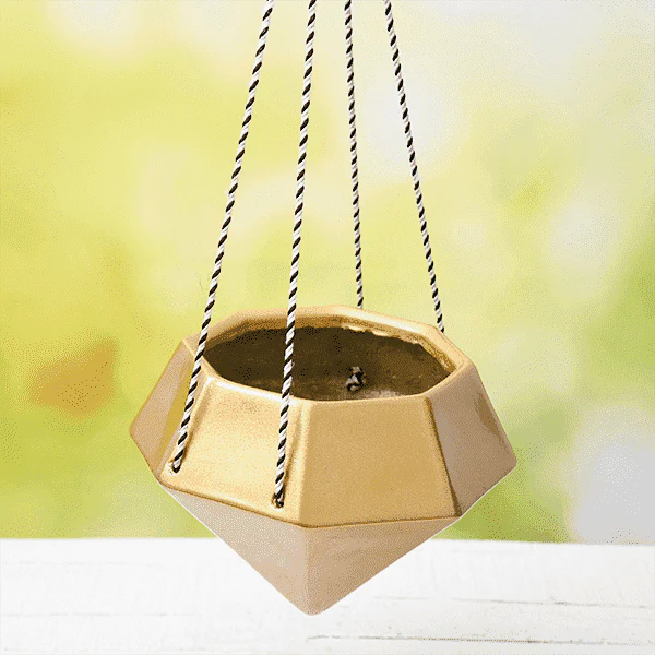 9.8 inch (25 cm) SML-015 Diamond Hanging Fiberglass Planter (Golden Color)