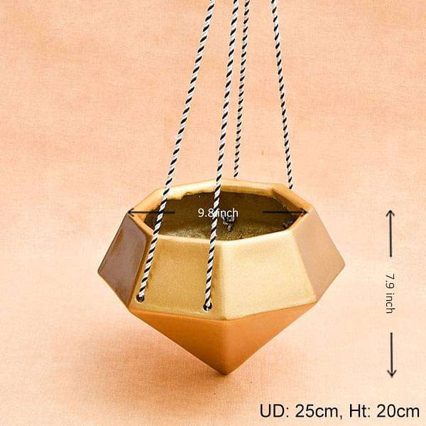 9.8 inch (25 cm) SML-015 Diamond Hanging Fiberglass Planter (Golden Color) - Image 3