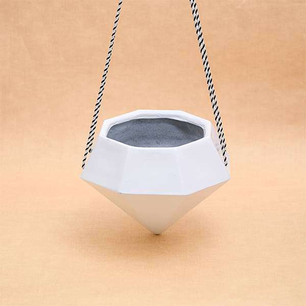 9.8 inch (25 cm) SML-015 Diamond Hanging Fiberglass Planter (White) - Image 2