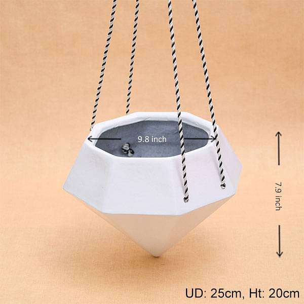 9.8 inch (25 cm) SML-015 Diamond Hanging Fiberglass Planter (White) - Image 3