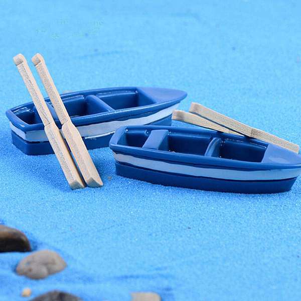 Boat with oars plastic miniature garden toys - 1 Set