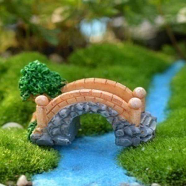 Bridge with tree plastic miniature garden toy (Grey, Camel color) - 1 Piece