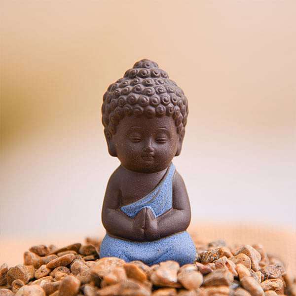 Praying buddha ceramic miniature garden toy (Blue, Matt Finish) - 1 Piece