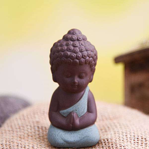 Praying buddha ceramic miniature garden toy (Teal Green, Matt Finish) - 1 Piece