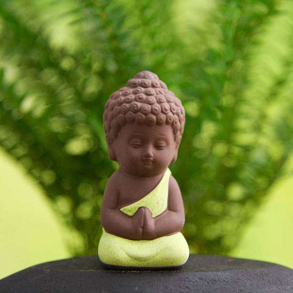 Praying buddha ceramic miniature garden toy (Parrot Green, Matt Finish) - 1 Piece