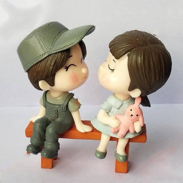 Cute Couple with bench plastic miniature garden toys - 1 set - Image 3