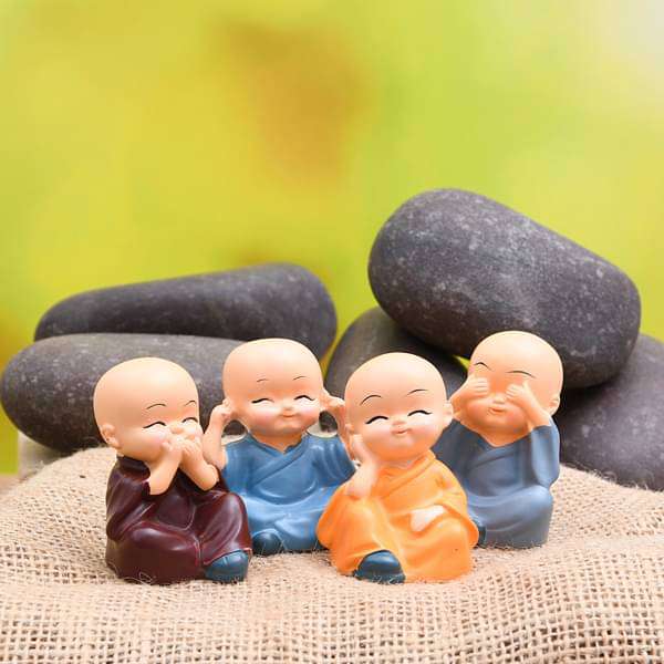 Cute monks plastic miniature garden toys (Big, Matt Finish) - 4 pieces