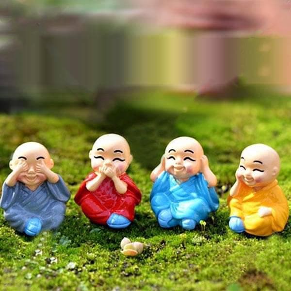Cute monks plastic miniature garden toys (Small, Gloss Finish) - 4 pieces