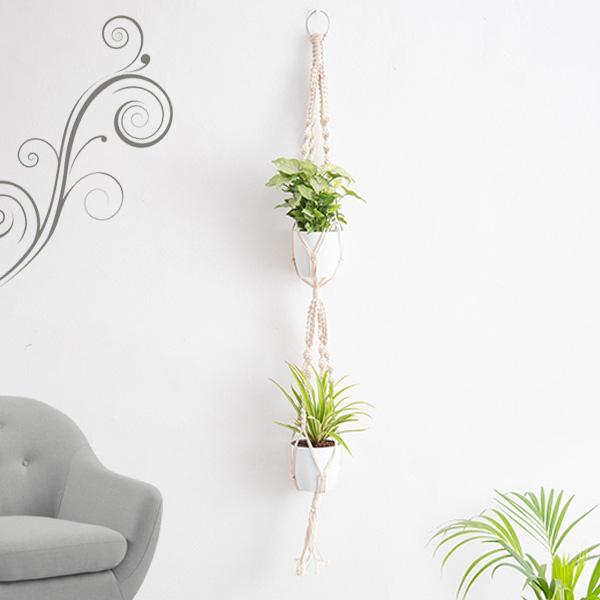 Handmade SA001 Macrame Hanger for Plants (Cotton, White Double)