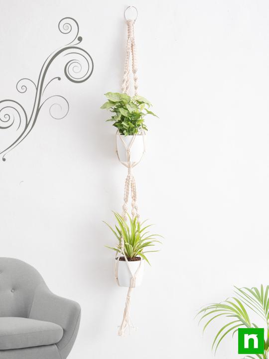 Handmade SA001 Macrame Hanger for Plants (Cotton, White Double) - Image 2