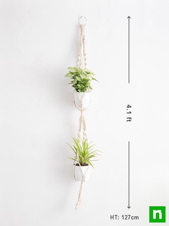 Handmade SA001 Macrame Hanger for Plants (Cotton, White Double) - Image 3