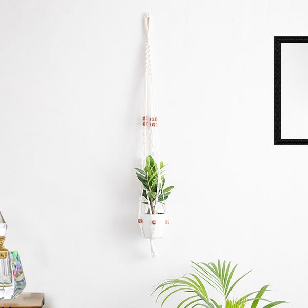 Handmade SA003 Macrame Hanger for Plants (PP, White with Beads)