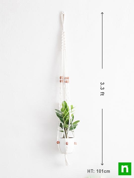 Handmade SA003 Macrame Hanger for Plants (PP, White with Beads) - Image 3