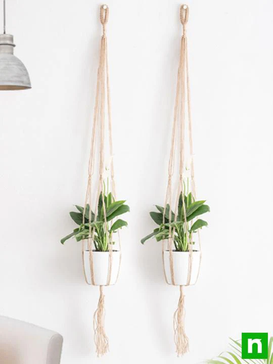 Handmade SA007 Macrame Hanger for Plants (Sutli, Brown) (Set of 2) - Image 2