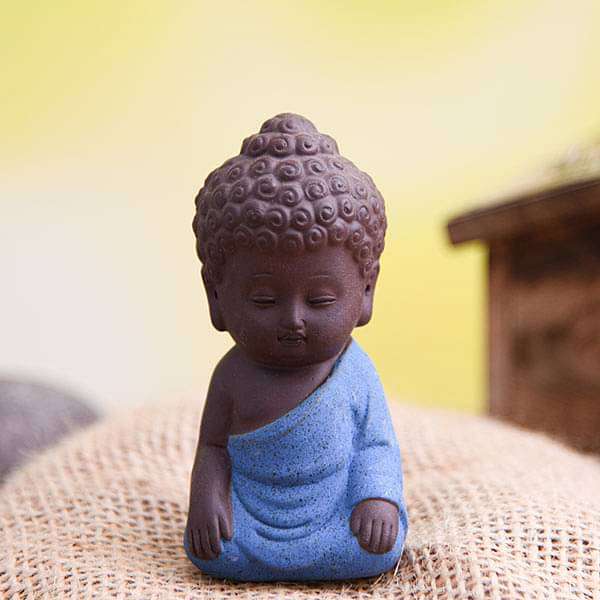 Meditating buddha ceramic miniature garden toy (Blue, Matt Finish) - 1 Piece