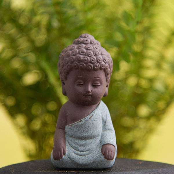 Meditating buddha ceramic miniature garden toy (Teal Green, Matt Finish) - 1 Piece