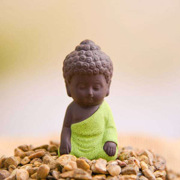 Meditating buddha ceramic miniature garden toy (Parrot Green, Matt Finish) - 1 Piece