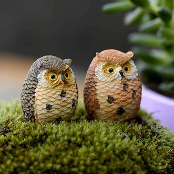 Owls plastic miniature garden toys (Brown) - 1 Pair