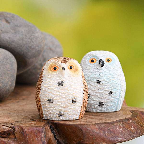 Owls plastic miniature garden toys (White) - 1 Pair