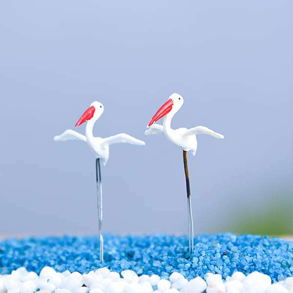 Pin flamingos plastic miniature garden toys (White) - 1 Pair