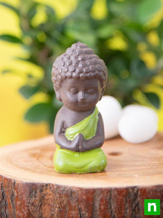 Praying buddha plastic miniature garden toy (Green, Gloss Finish) - 1 Piece - Image 2