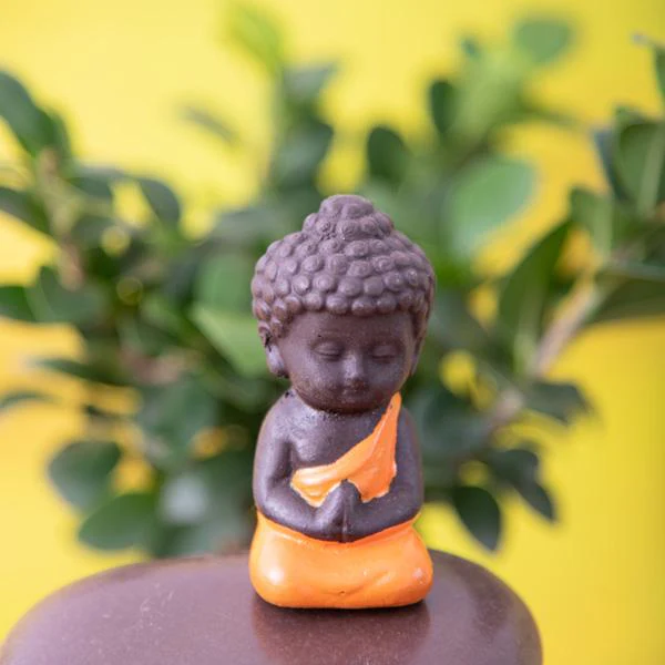 Praying buddha plastic miniature garden toy (Orange, Gloss Finish) - 1 Piece
