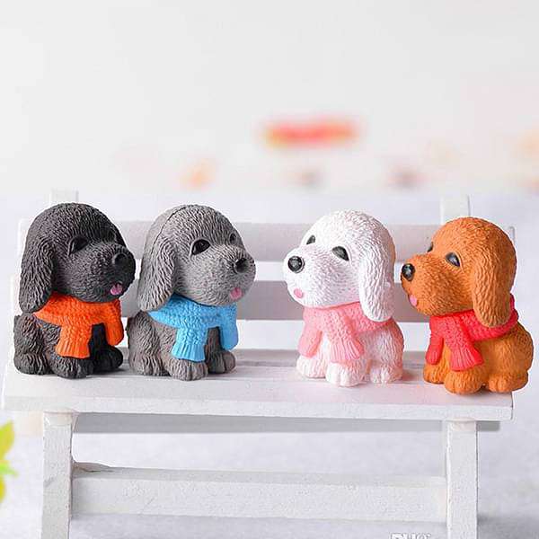 Puppies plastic miniature garden toys - 4 Pieces