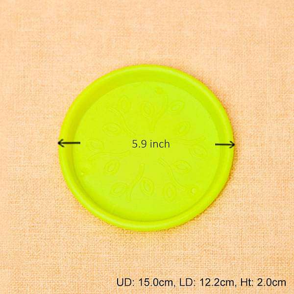 5.9 inch (15 cm) Round Plastic Plate for 6 inch (15 cm) Grower Pots (Lime Yellow) (set of 6) - Image 2