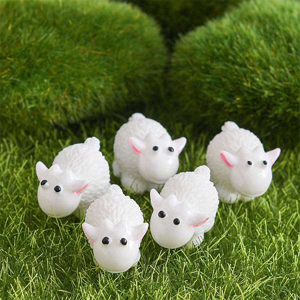 Sheep plastic miniature garden toys (White) - 5 Pieces