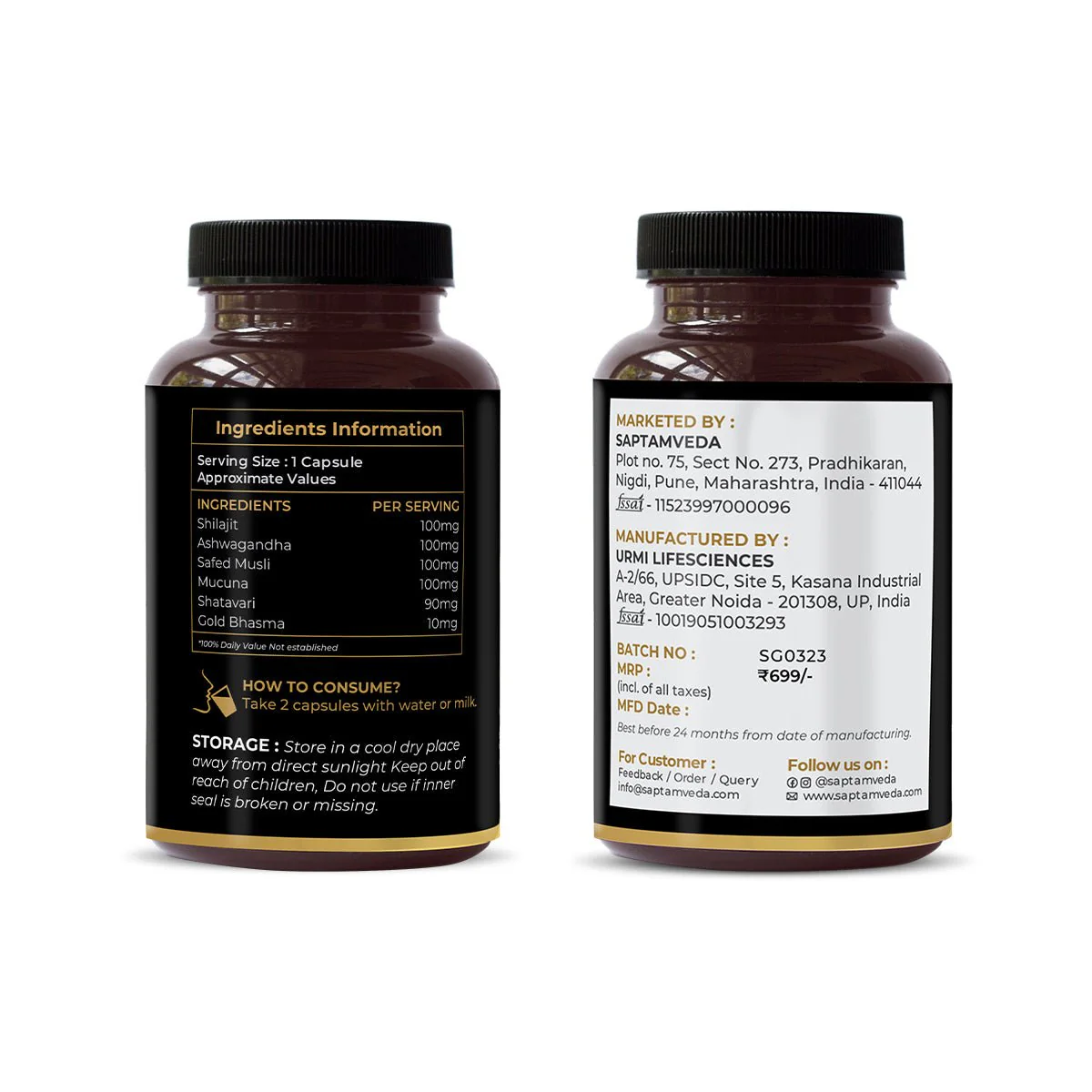 Shilajit Gold Capsule with Gold Bhasma, Kaunch Beej, Safed Musli and Ashwagandha - 60 Capsules (500MG Each) - Image 5