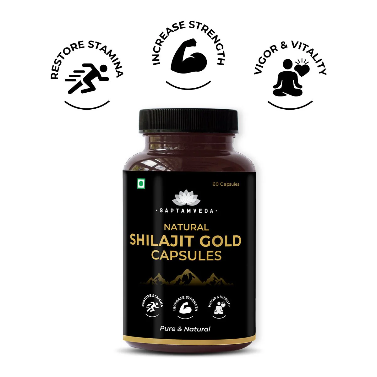 Shilajit Gold Capsule with Gold Bhasma, Kaunch Beej, Safed Musli and Ashwagandha - 60 Capsules (500MG Each) - Image 7