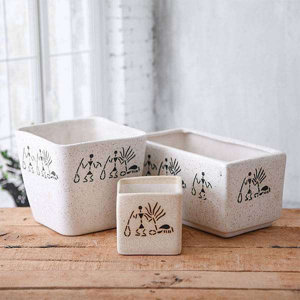 Warli Painting Ceramic Pots - Pack of 3