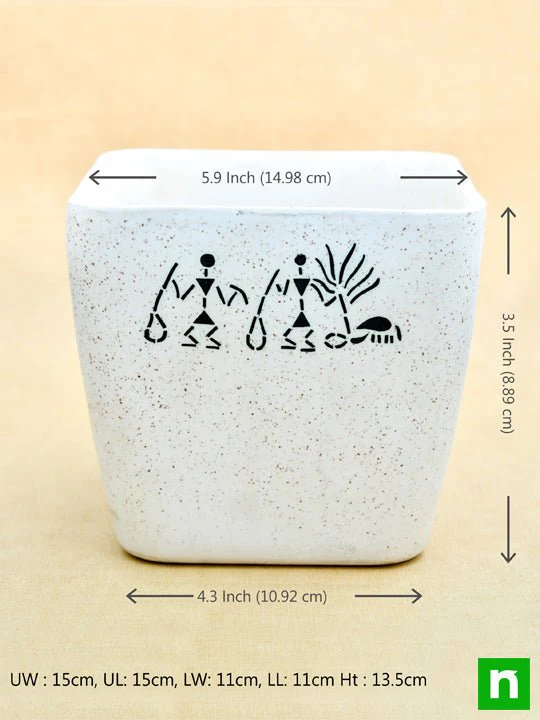 Warli Painting Ceramic Pots - Pack of 3 - Image 3