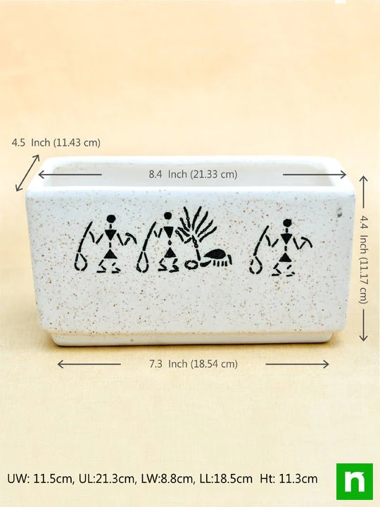 Warli Painting Ceramic Pots - Pack of 3 - Image 4