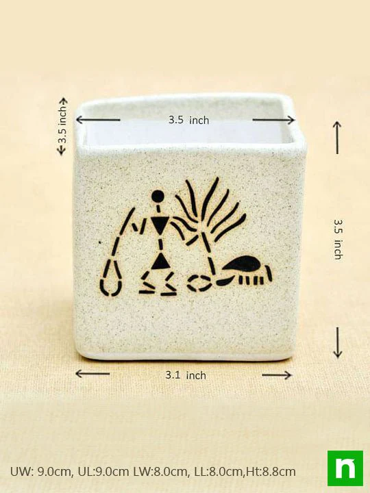 Warli Painting Ceramic Pots - Pack of 3 - Image 5